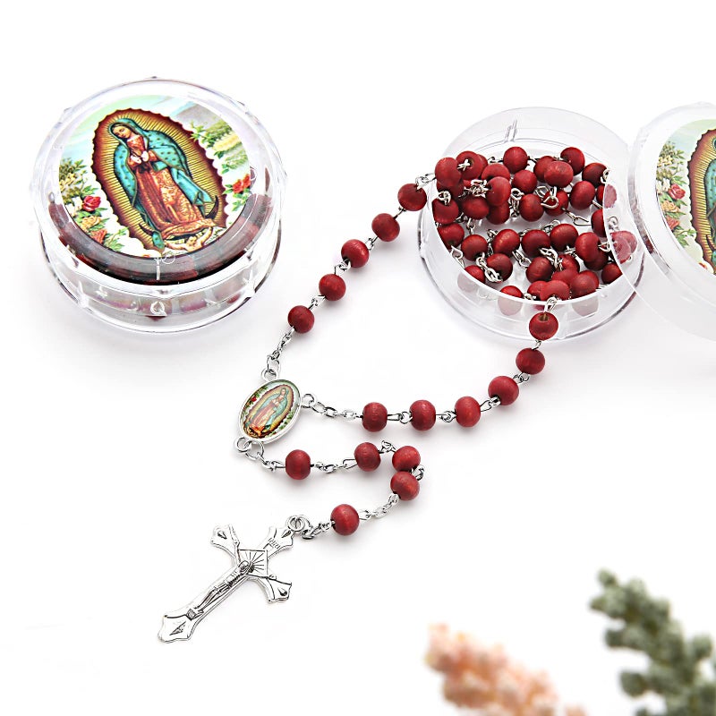 Brilucky 24 PCS Red Rosary Beads Bulk For Baptism Favors,Regligious Bulk Rosaries For First Communion Party Favors,Rosary Beads Necklace Gifts For Recuerdos De Bautizo Primera Comunion - Image 3