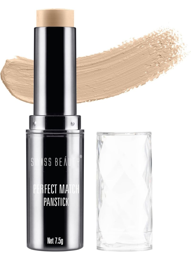 Swiss Beauty Perfect Match Panstick Foundation | Lightweight, Full Coverage Foundation With Natural And Dewy Finish For Face Makeup| Easy To Apply With Hand Stick Applicator | Shade-01, 7.5Gm | - Image 3