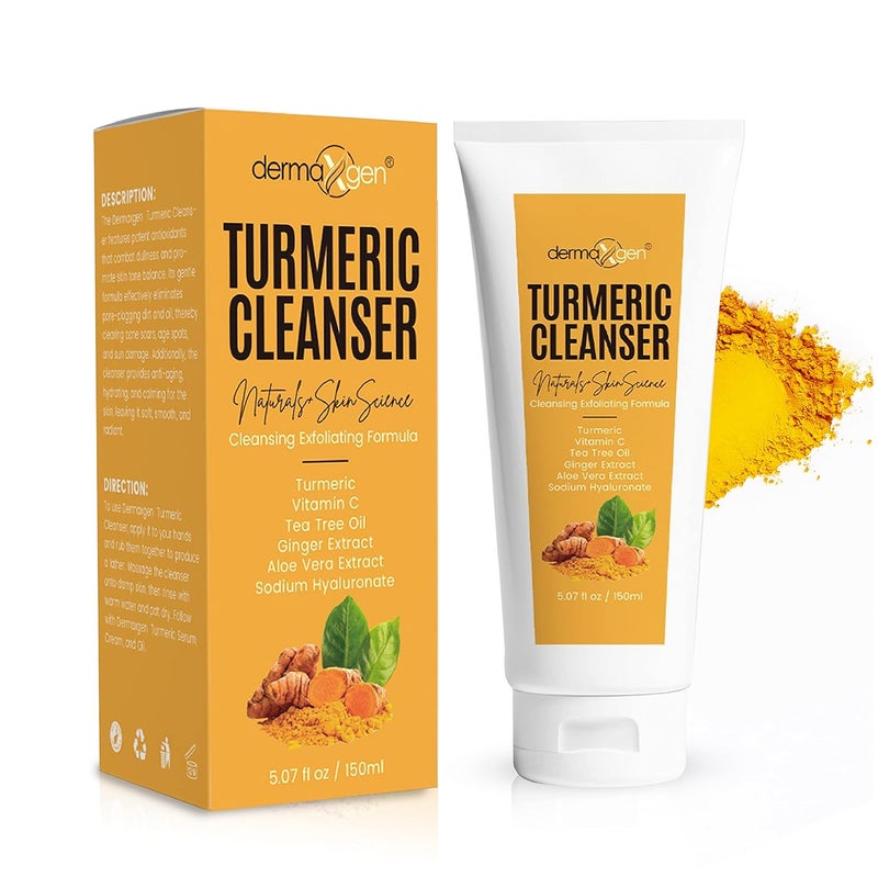 dermaxgen Turmeric Facial Cleanser  Natural Anti Aging Exfoliating Nourish  Glowing Cleanser for Clearing Acne Scars Age Spots Sun Damage Discoloration 5 OZ