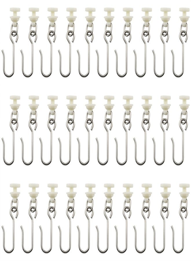 JianLing 30 Pieces Stainless Steel Hooks and 30 Pieces Curtain Track Glider Rail Curtain Hook Rollers for Tracks and Rails - Image 1