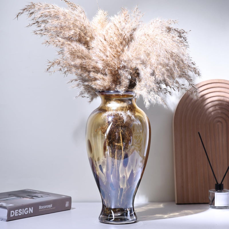 oliruim 11.8" Tall Blown Amber Gold Glass Vase, Amber Opaque Glass Vase, Unique Design Wide Mouth Art Decoration for Home, Living Room, Dining Table, Pampas Grass Decor (Amber Gold) - Image 5