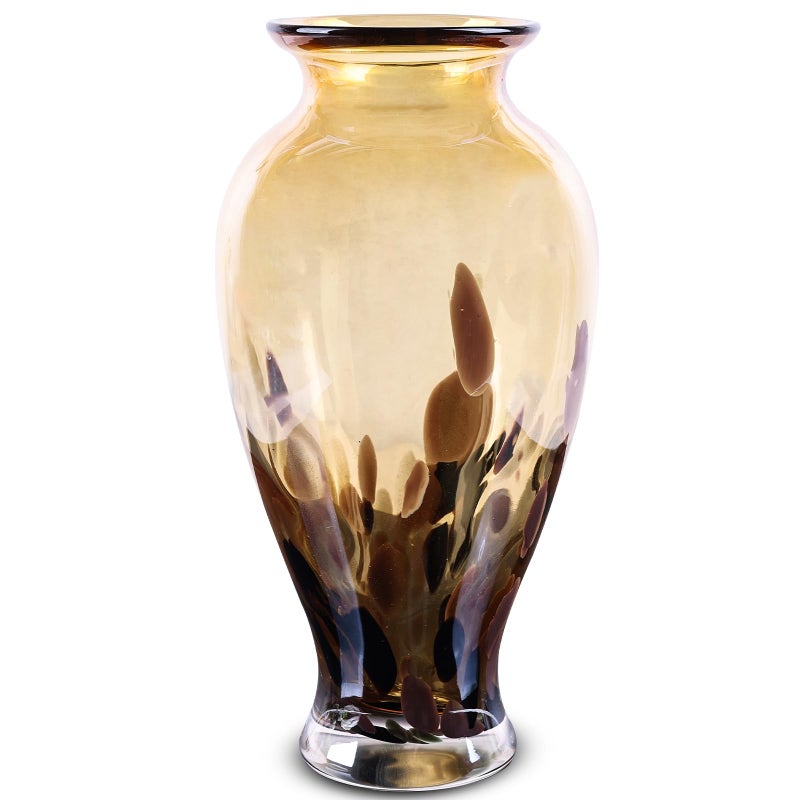 oliruim 11.8" Tall Blown Amber Gold Glass Vase, Amber Opaque Glass Vase, Unique Design Wide Mouth Art Decoration for Home, Living Room, Dining Table, Pampas Grass Decor (Amber Gold) - Image 1