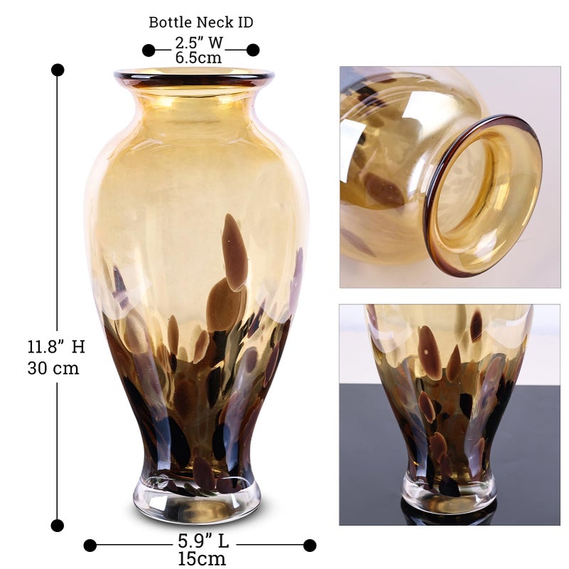 oliruim 11.8" Tall Blown Amber Gold Glass Vase, Amber Opaque Glass Vase, Unique Design Wide Mouth Art Decoration for Home, Living Room, Dining Table, Pampas Grass Decor (Amber Gold) - Image 3