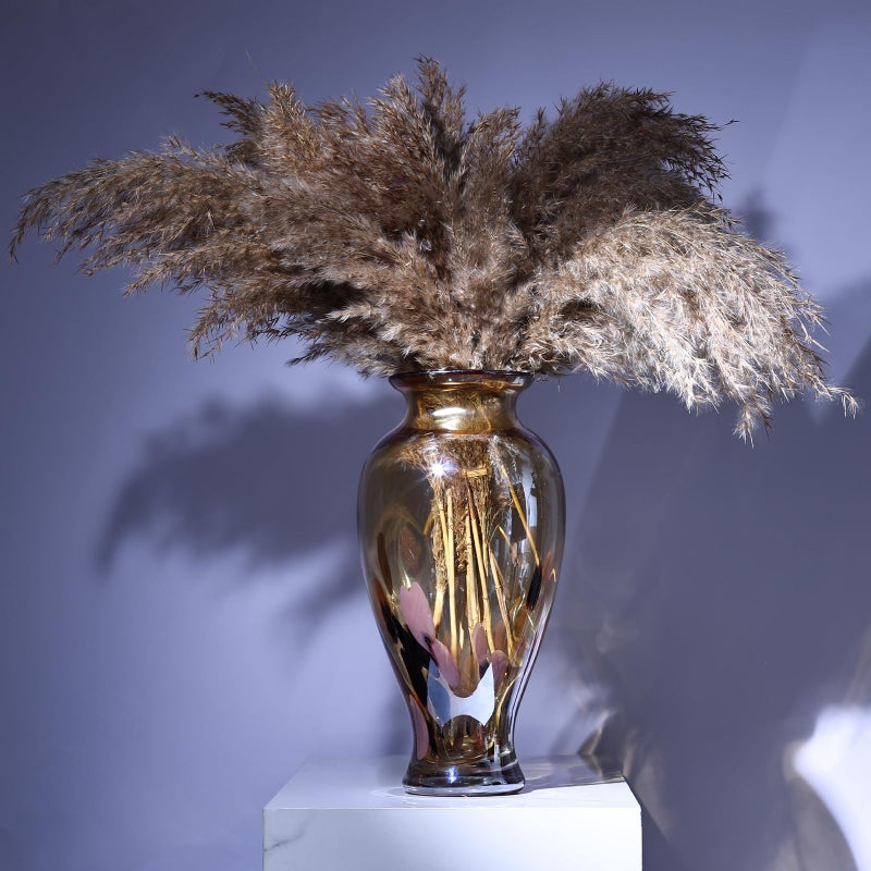 oliruim 11.8" Tall Blown Amber Gold Glass Vase, Amber Opaque Glass Vase, Unique Design Wide Mouth Art Decoration for Home, Living Room, Dining Table, Pampas Grass Decor (Amber Gold) - Image 4