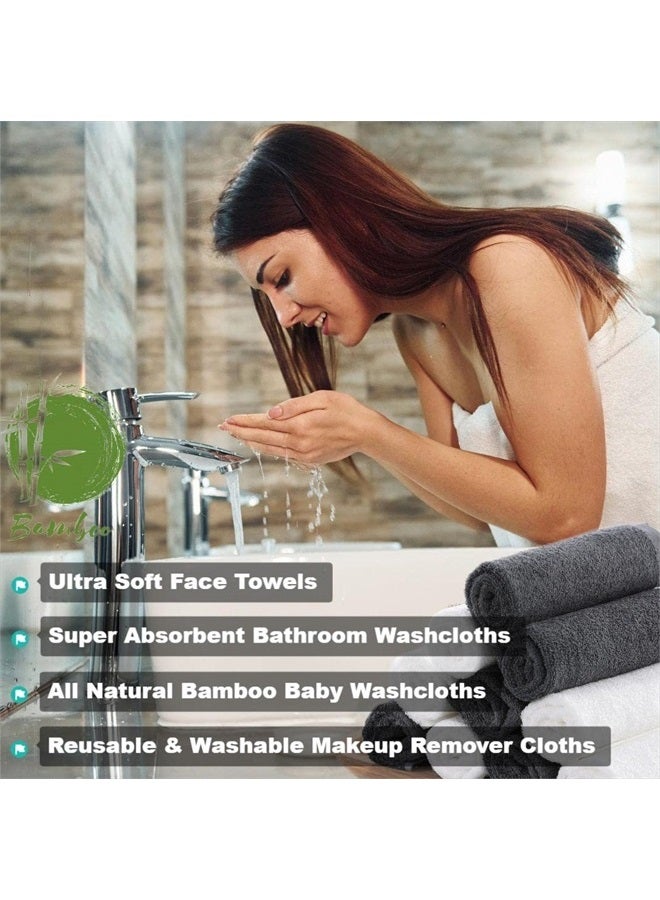 JEFFSUN Natural Bamboo Wash Cloths for Washing Face and Body, Silky Soft Bath Washcloths, Super Gentle & Skin Friendly Face Towels for Sensitive Skin, Baby Skin (13 X 13 inch - Pack of 6, Grey) - Image 2