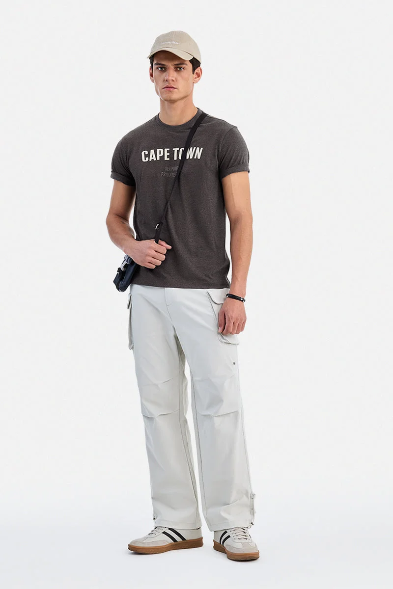 سنيتش Charcoal Grey Embroidered Half Sleeve Regular Fit Streetwear T-Shirt