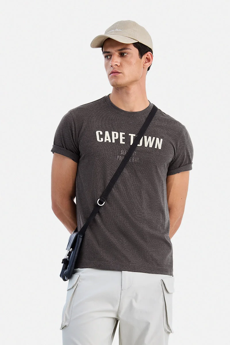 Charcoal Grey Embroidered Half Sleeve Regular Fit Streetwear T-Shirt