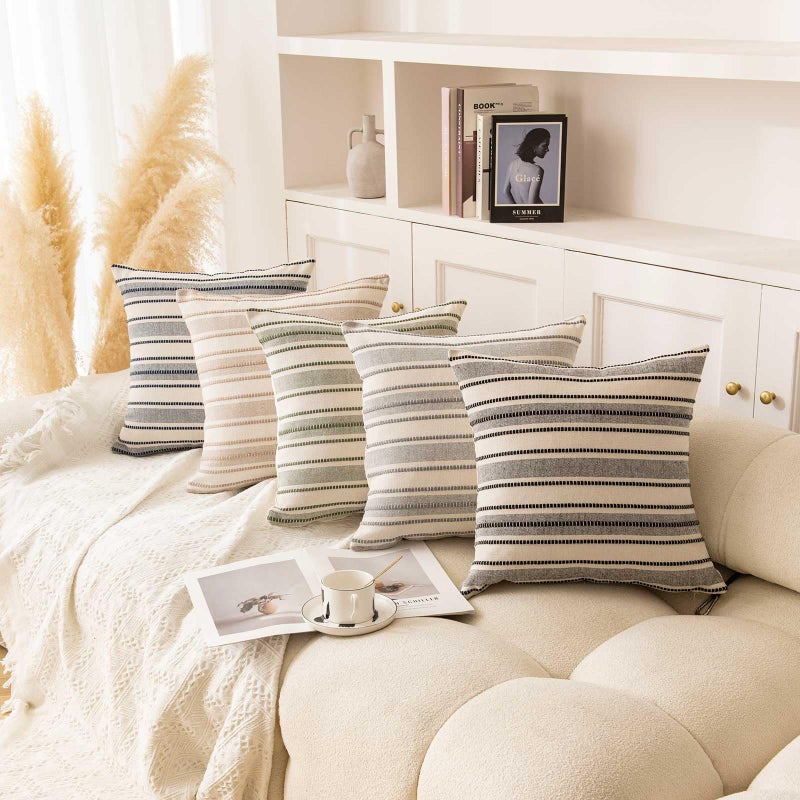 WACOMECO Pack of 2 Farmhouse Throw Pillow Covers, Textured Boho Cushion Covers for Couch Sofa Bed Home Decoration, 18x18 inch, Light Grey - Image 2