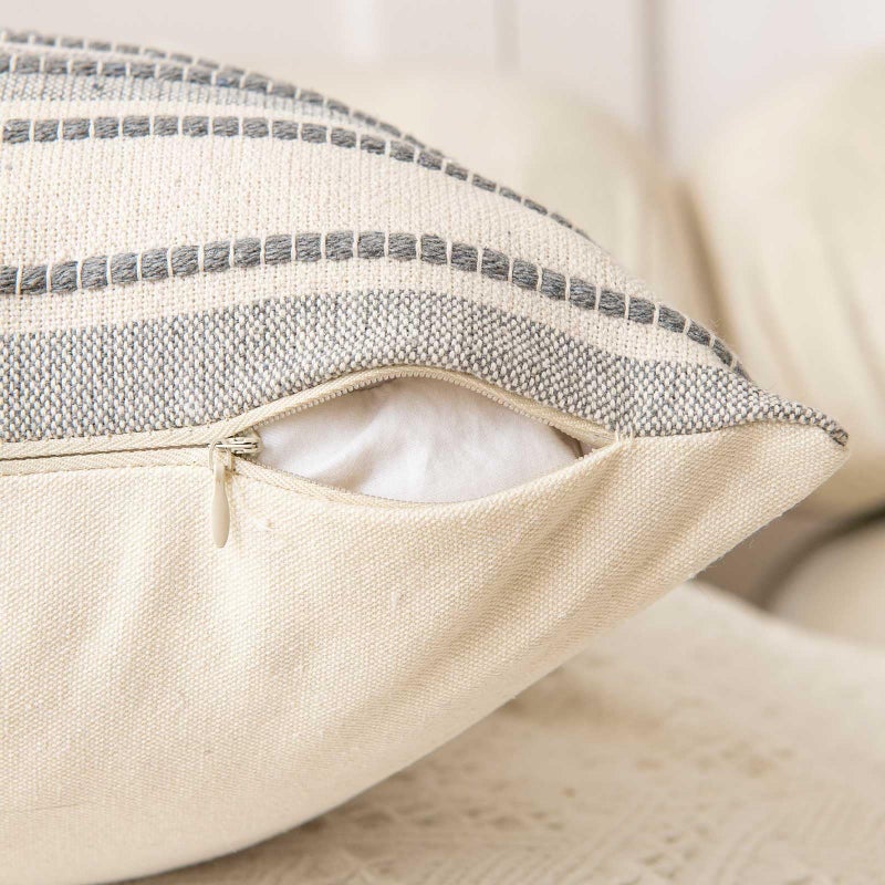 WACOMECO Pack of 2 Farmhouse Throw Pillow Covers, Textured Boho Cushion Covers for Couch Sofa Bed Home Decoration, 18x18 inch, Light Grey - Image 5