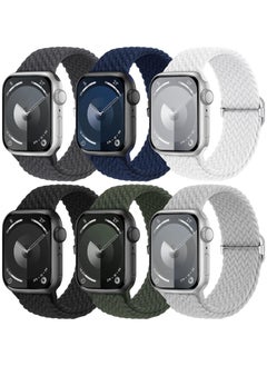 6 Pack Braided Stretchy Bands Compatible with Apple Watch Band 38mm 40mm 41mm 42mm Women Men, Adjustable Nylon Solo Loop Elastic Straps for iWatch Series 10 9 8 7 6 5 4 3 SE Ultra