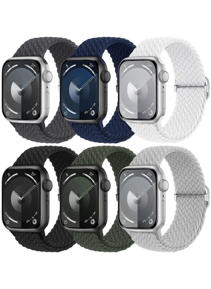 Generic - 6 Pack Braided Stretchy Bands Compatible with Apple Watch Band 38mm 40mm 41mm 42mm Women Men, Adjustable Nylon Solo Loop Elastic Straps for iWatch Series 10 9 8 7 6 5 4 3 SE Ultra - Image 1