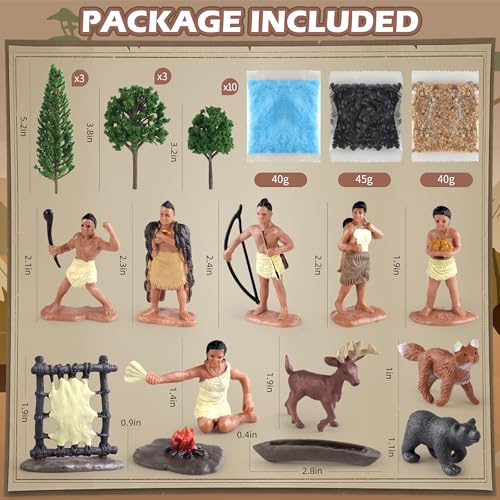 wookidel Powhatan Indians Powhatan Native American Figurines Set Figurine Includes Powhatan Indian Figurines Chief Campfire Trees for Kids Historical Education School Project Decoration Birthday Gift - Image 5
