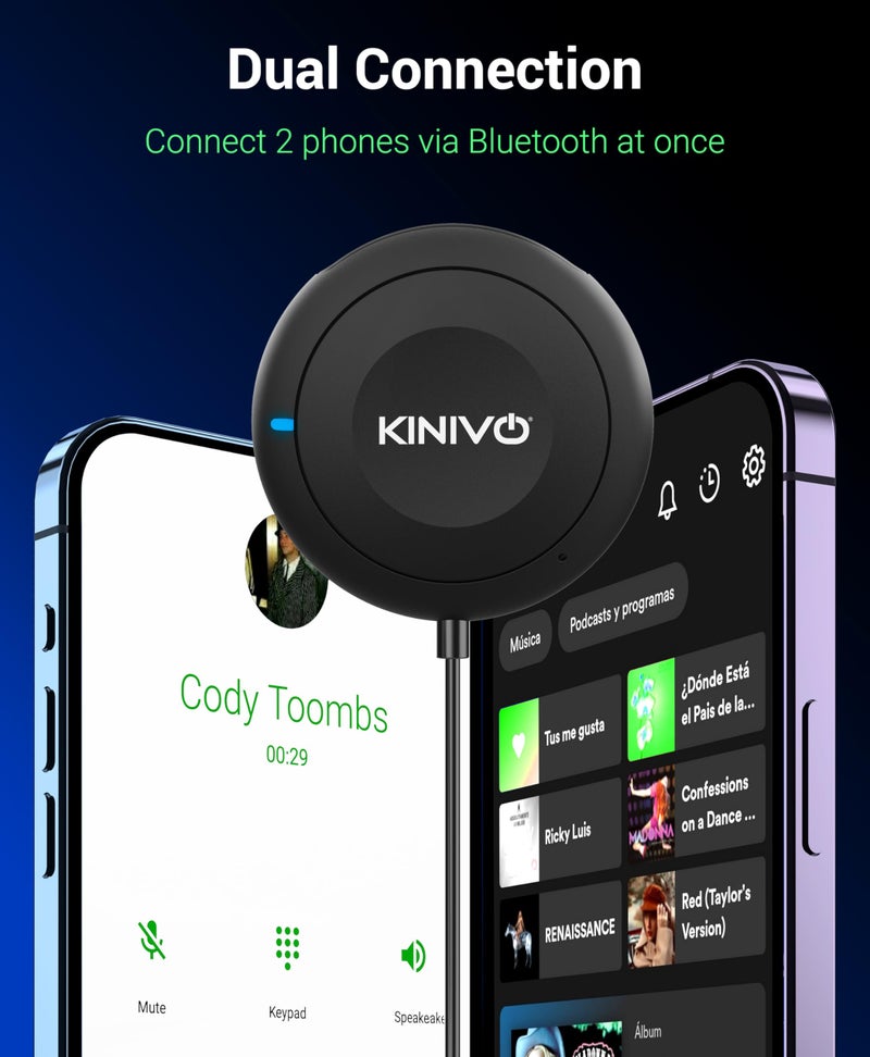 Kinivo BTC450 Bluetooth Car Kit (Hands-Free, AUX Bluetooth Adapter for Cars with Ground Loop Noise Isolator, 3.5mm Aux Input, Apt-X) - Image 4