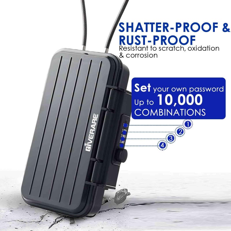 GIVERARE Portable Lock Box, 4-Digit Combination Safe Boxes with Detachable Cable, Anti-Theft Security Lockbox Outdoor, Small Resettable Personal Password Cash Case for Travel, Hotel, Dorm, Beach, Gym - Image 3
