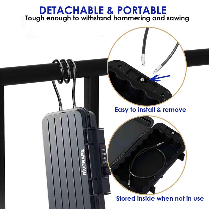 GIVERARE Portable Lock Box, 4-Digit Combination Safe Boxes with Detachable Cable, Anti-Theft Security Lockbox Outdoor, Small Resettable Personal Password Cash Case for Travel, Hotel, Dorm, Beach, Gym - Image 4