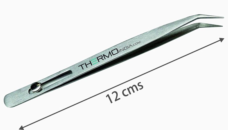 Thermo Curved Slide Button Locking Tweezer with Fine Tip (12 cms) (1 Piece) - Image 2