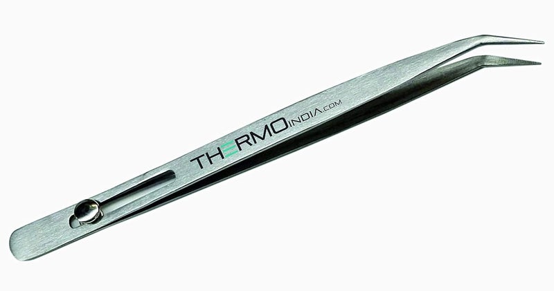 Thermo Curved Slide Button Locking Tweezer with Fine Tip (12 cms) (1 Piece) - Image 1