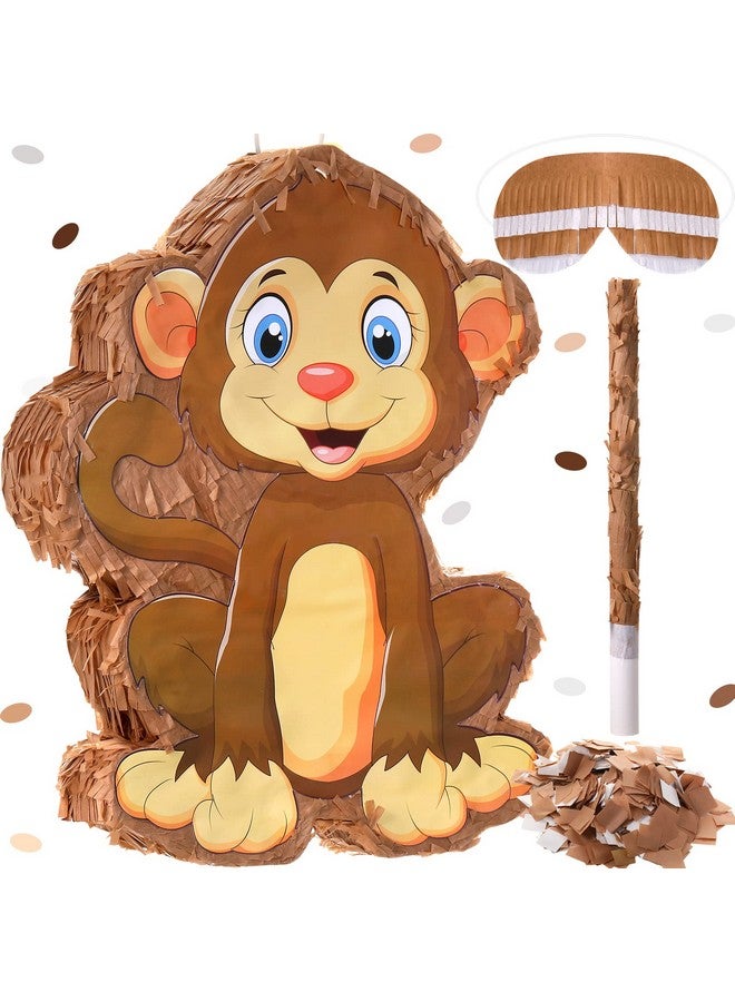 Sratte Monkey Pinata Bundle With Blindfold And Bat 16 X 12 X 3 Inch Cute Monkey Pinata For Girls Boys Animal Pinata Kids Birthday Party Decor For Animal Theme Birthday Party Game Supplies Photo Prop - Image 2