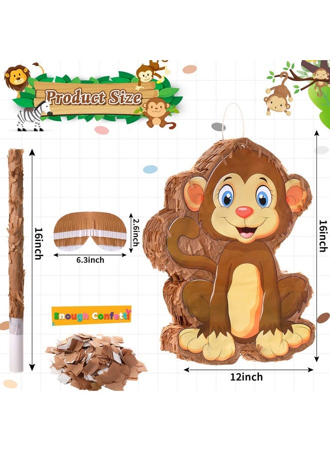 Sratte Monkey Pinata Bundle With Blindfold And Bat 16 X 12 X 3 Inch Cute Monkey Pinata For Girls Boys Animal Pinata Kids Birthday Party Decor For Animal Theme Birthday Party Game Supplies Photo Prop - Image 3