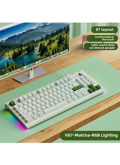 Voyager V87 Bluetooth Wireless Keyboard Mouse Combo Silent Charging Matcha green [RGB light effect] wired