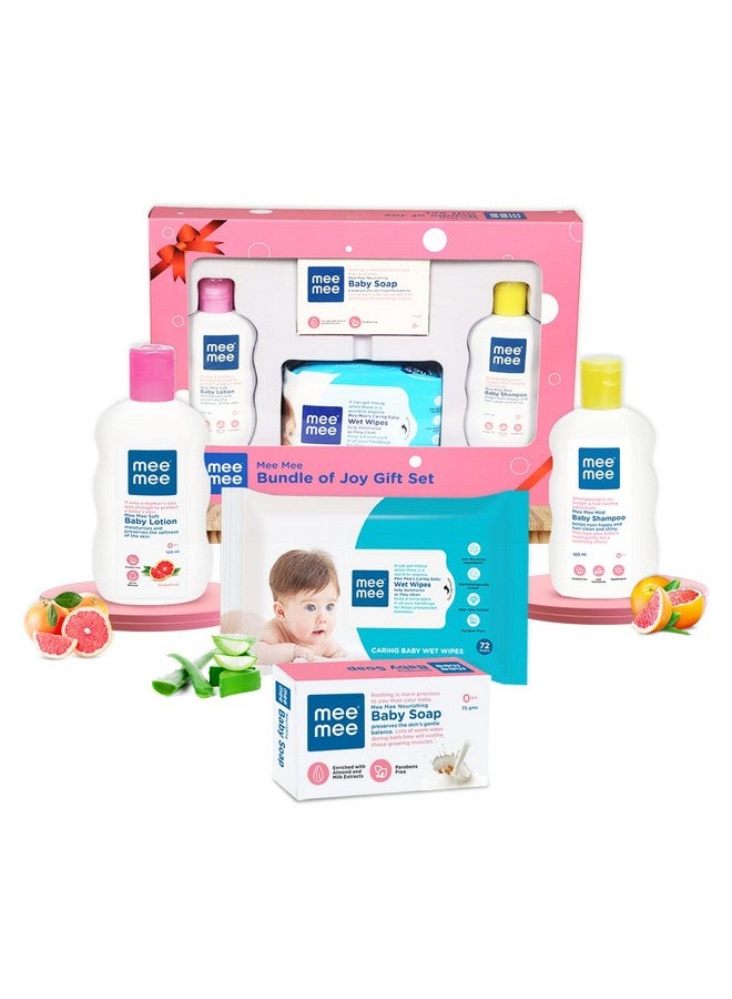 mee mee Baby Bundle Of Joy Gift Set For Newborn | Baby Lotion,Shampoo,Baby Soap And Wet Wipes For Smooth Skin And Gentle Care | Gift Pack Of 4