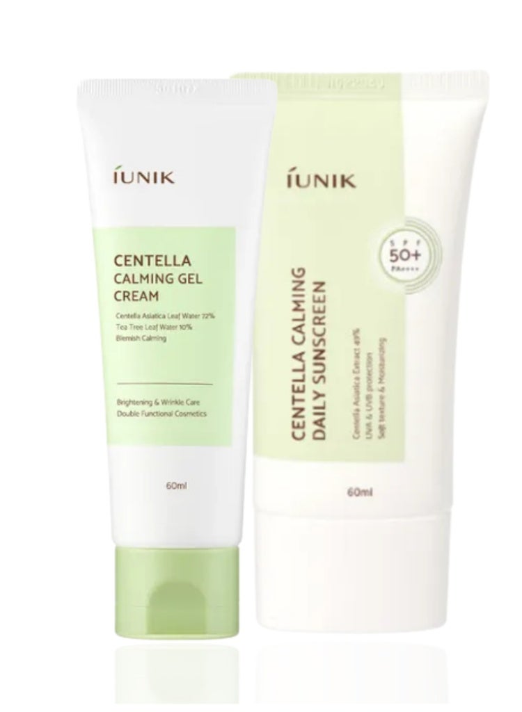 آي يونيك تهدئة الاحمرار وتهيج البشرة – مجموعة iUNIK Centella Calming Gel Cream + Centella Calming Moisture Sunscreen SPF50+ للترميم والحماية اليومية - Image 1