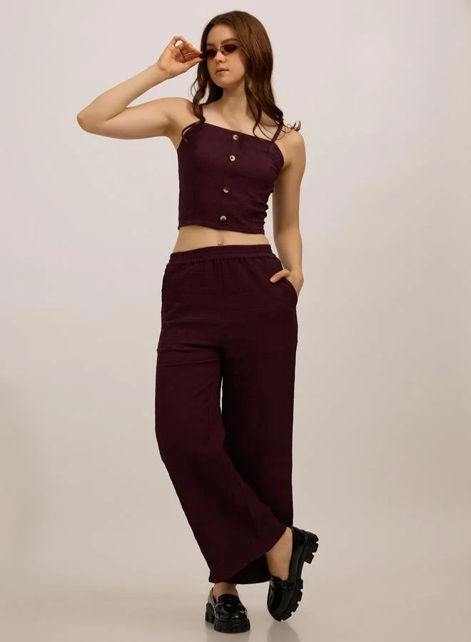Outzidr  Maroon Solid Crop Top and Pants Co-Ords for Women | Best Price UAE