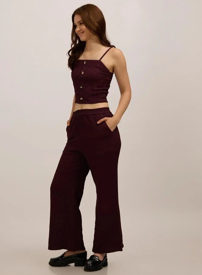 Outzidr  Maroon Solid Crop Top and Pants Co-Ords for Women | Best Price UAE