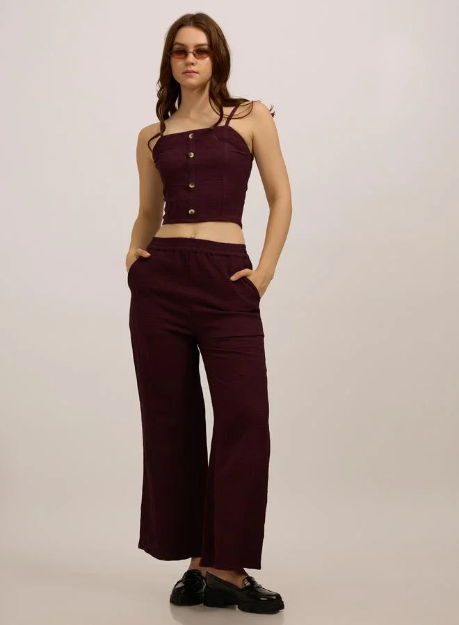 Outzidr  Maroon Solid Crop Top and Pants Co-Ords for Women | Best Price UAE