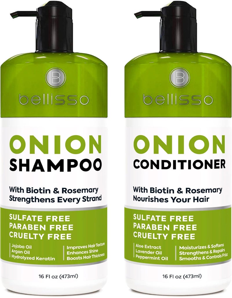 BELLISSO Onion Shampoo and Conditioner Set - With Rosemary and Biotin - Thickening Products for Women and Men - Volumizing Salon Grade Formula for Thinning Hair Care - Hydrating, Moisturizing and Sulfate Free - Image 1