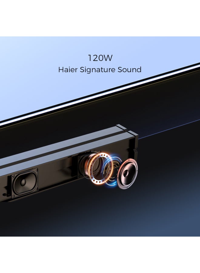 Haier 2.1 CH Bluetooth 120W Wireless Sound Bar Speaker with Subwoofer - HSD3A040B Black - Image 4
