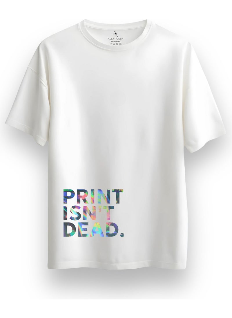 Alex Rosen Unisex Oversize Crew Neck Printed Short Sleeve White T-Shirt  - Image 1