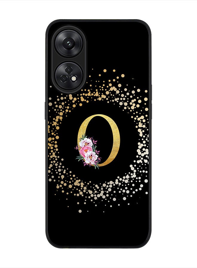 Stylizedd Rugged Black edge case for Reno 8T 4G, Slim fit Rubber Edges Thin Cover -  Custom Monogram Initial Letter Floral Pattern Alphabet - O  (Black ) - Image 1