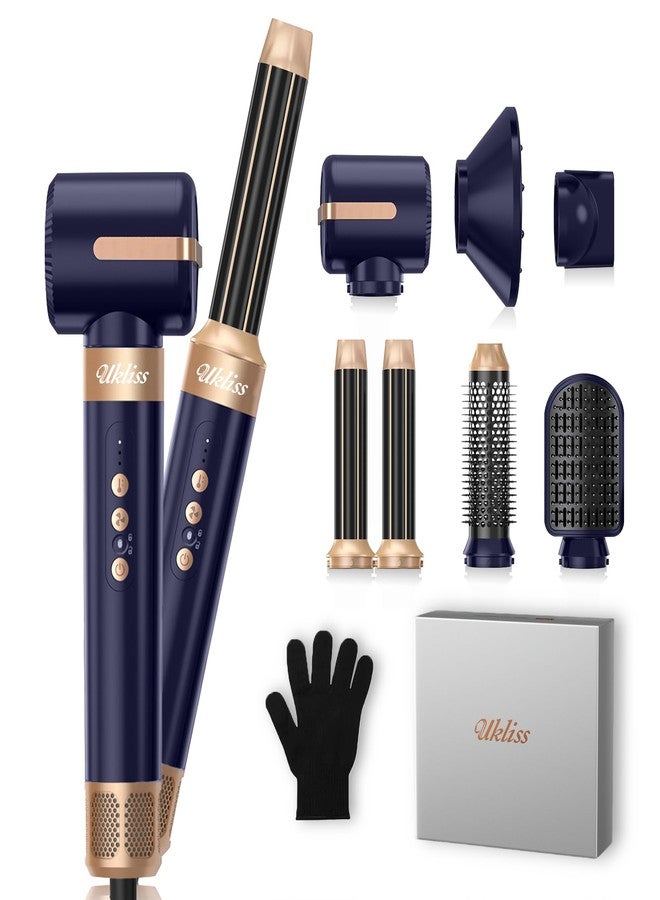 UKLISS Hair Dryer Brush 7 in 1，110000 RPM Hair Dryer with Diffuser for Curly & Twisted Hair Professional Ionic Brush Blow Dryer for Salon-Quality Styling (Blue Gold) - Image 1