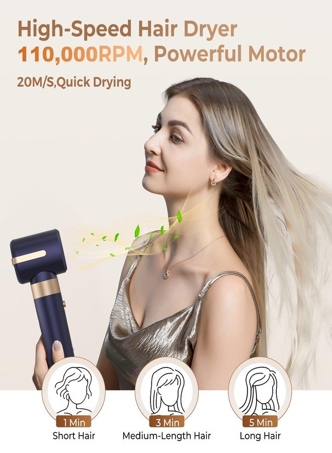 UKLISS Hair Dryer Brush 7 in 1，110000 RPM Hair Dryer with Diffuser for Curly & Twisted Hair Professional Ionic Brush Blow Dryer for Salon-Quality Styling (Blue Gold) - Image 4