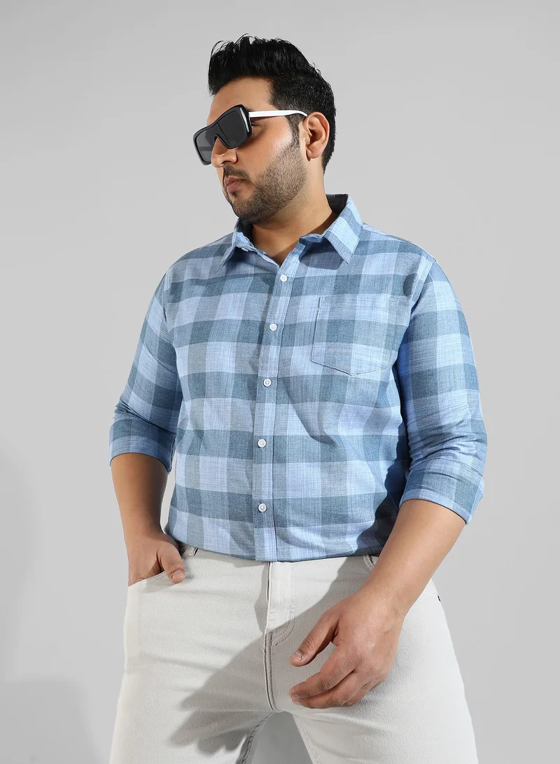 Instafab Plus Men's Blue Checkered Regular Fit Casual Shirt