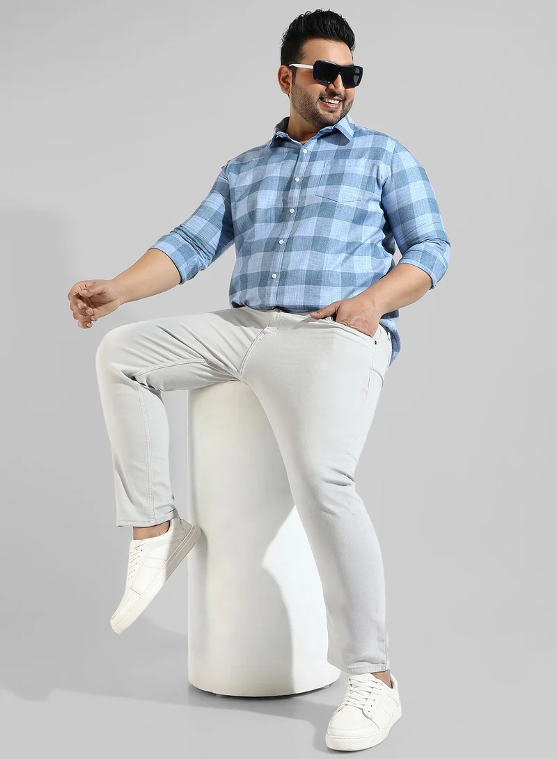 Instafab Plus Men's Blue Checkered Regular Fit Casual Shirt