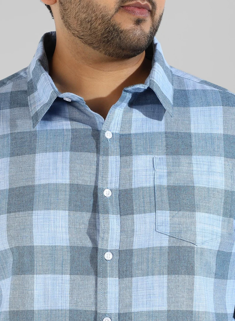 Instafab Plus Men's Blue Checkered Regular Fit Casual Shirt
