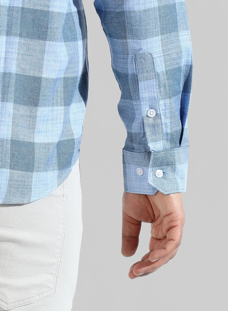 Instafab Plus Men's Blue Checkered Regular Fit Casual Shirt