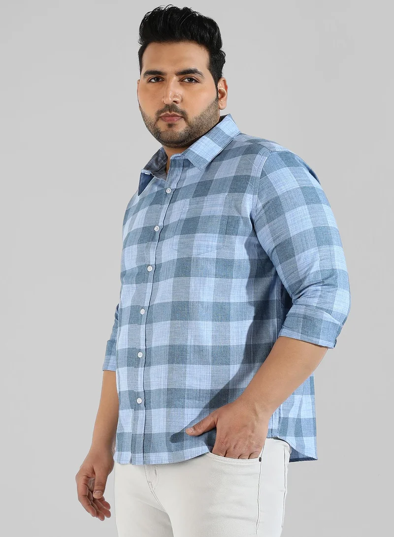 Instafab Plus Men's Blue Checkered Regular Fit Casual Shirt