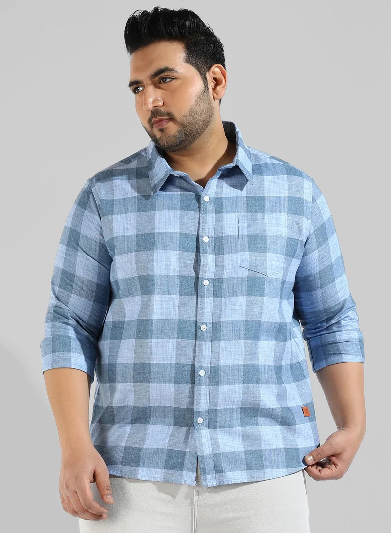 Instafab Plus Men's Blue Checkered Regular Fit Casual Shirt