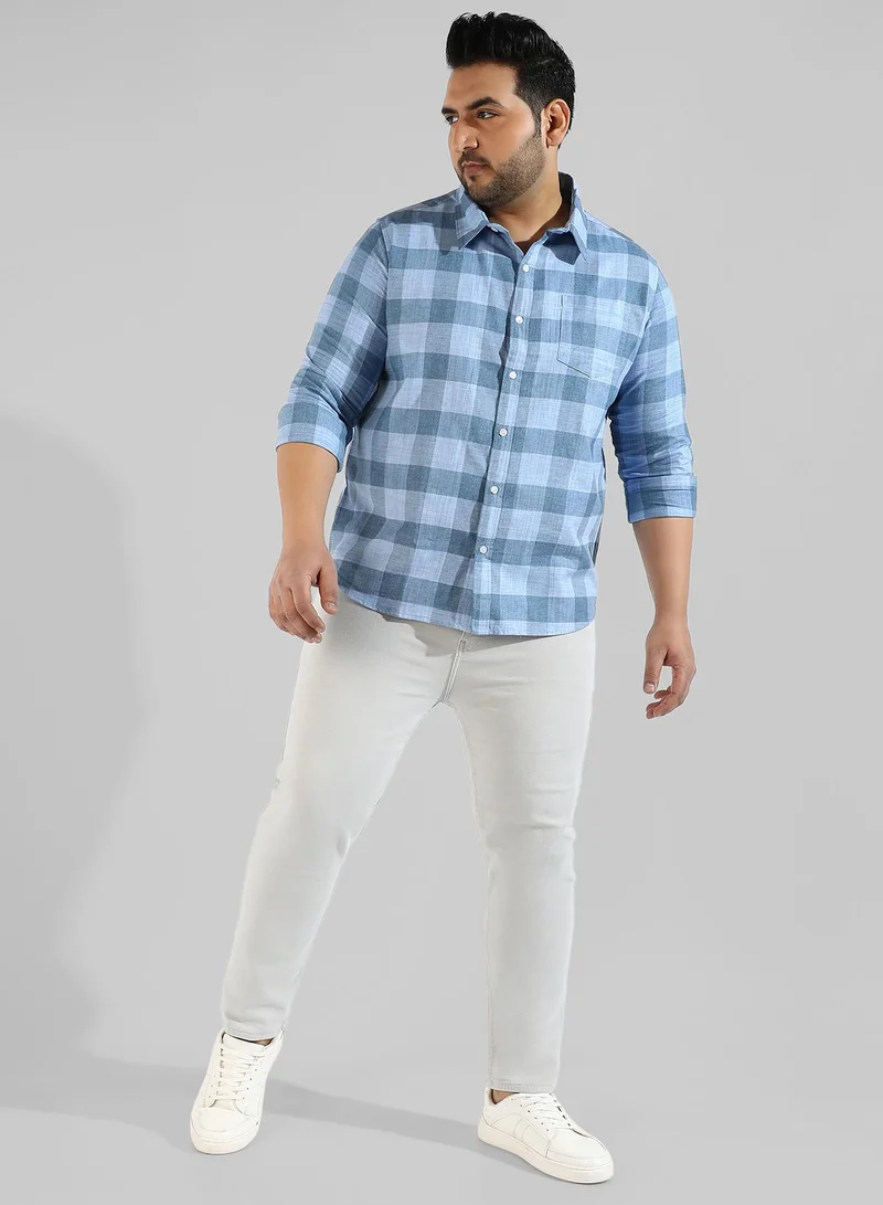 Instafab Plus Men's Blue Checkered Regular Fit Casual Shirt