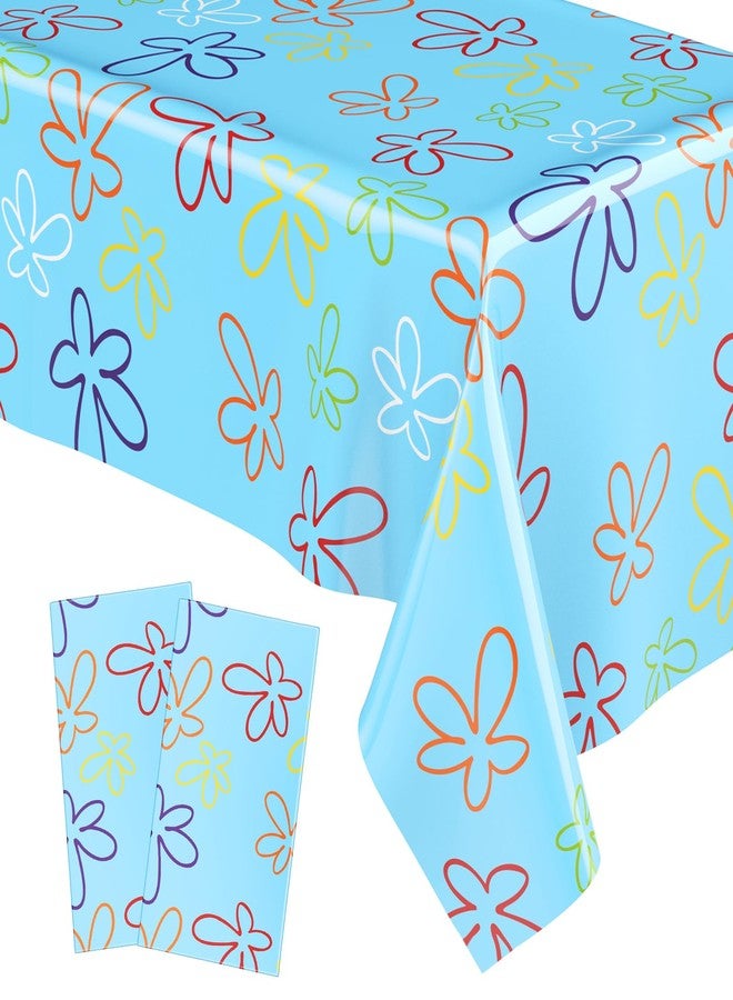 Oudain 2 Sheets Sponge Birthday Party Supplies Blue Ocean Flower Tablecloth 54 x 108 Inch Plastic Table Covers for Birthday Party Decorations - Image 1
