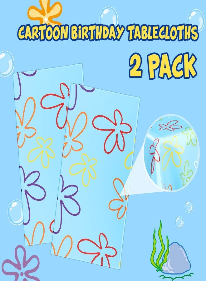 Oudain 2 Sheets Sponge Birthday Party Supplies Blue Ocean Flower Tablecloth 54 x 108 Inch Plastic Table Covers for Birthday Party Decorations - Image 2