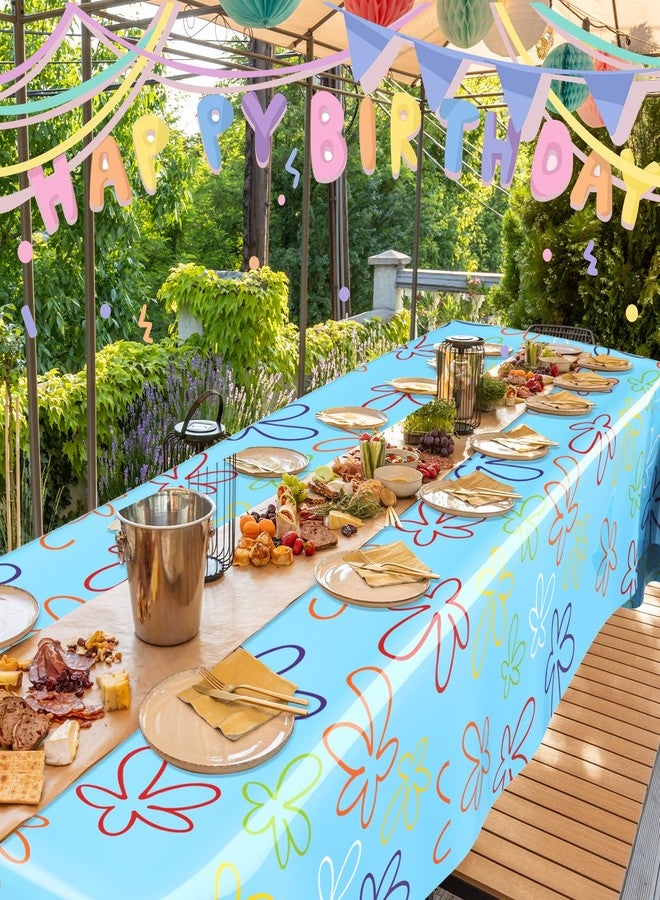 Oudain 2 Sheets Sponge Birthday Party Supplies Blue Ocean Flower Tablecloth 54 x 108 Inch Plastic Table Covers for Birthday Party Decorations - Image 5
