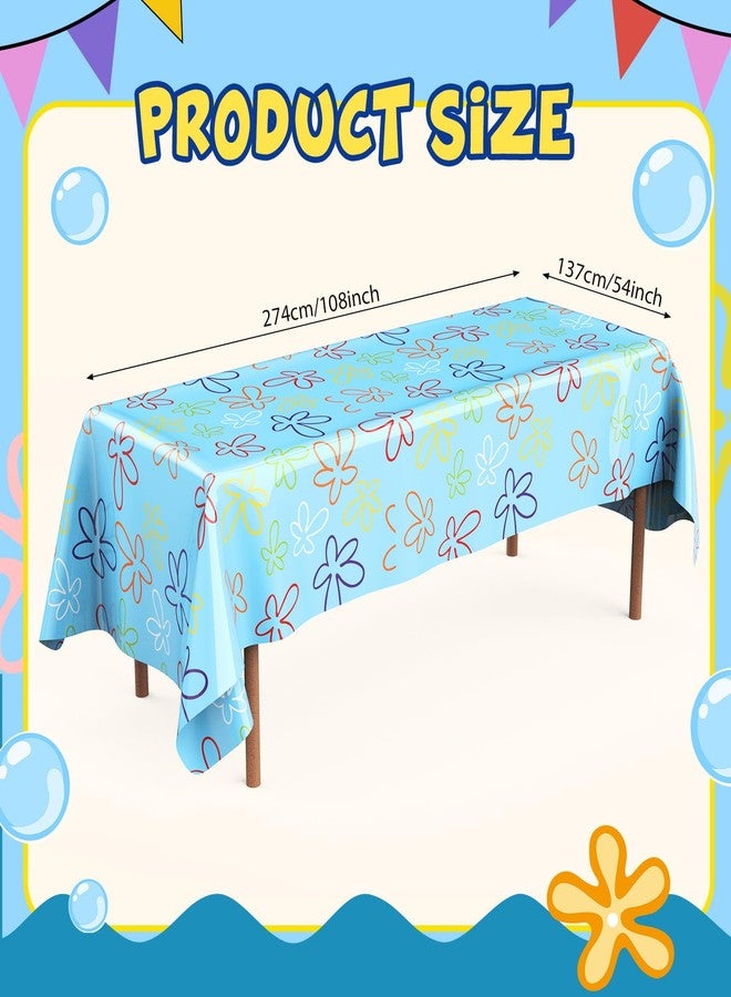 Oudain 2 Sheets Sponge Birthday Party Supplies Blue Ocean Flower Tablecloth 54 x 108 Inch Plastic Table Covers for Birthday Party Decorations - Image 3