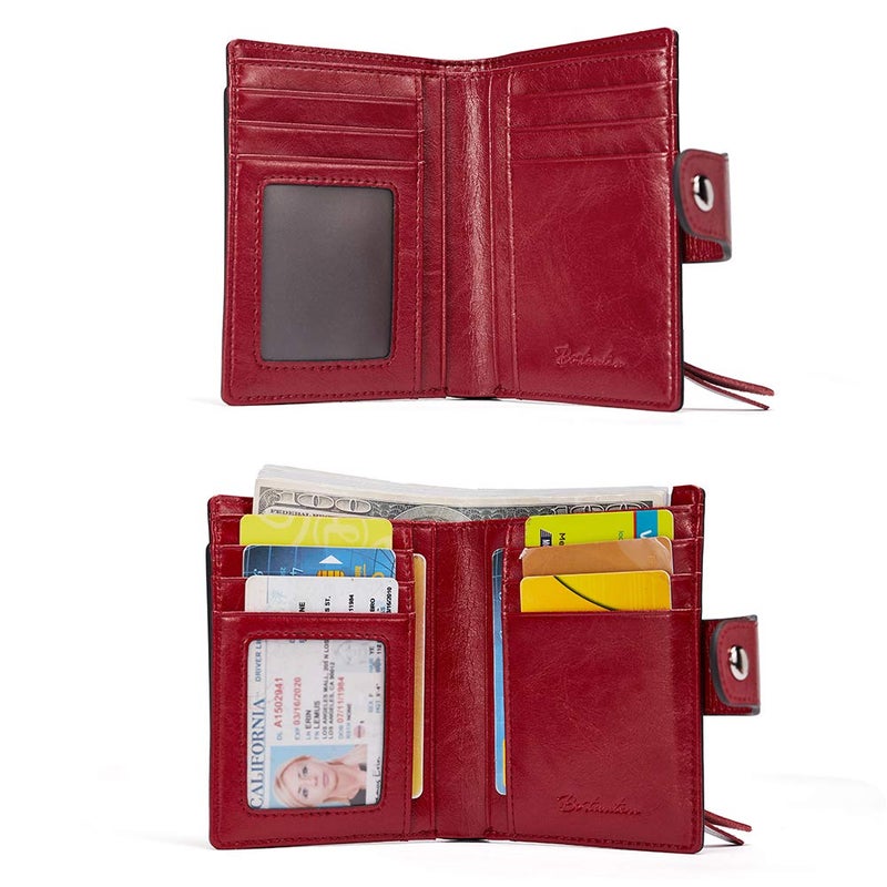BOSTANTEN Women Leather Wallet RFID Blocking Small Bifold Zipper Pocket Wallet Card Case Purse with ID Window Red - Image 2