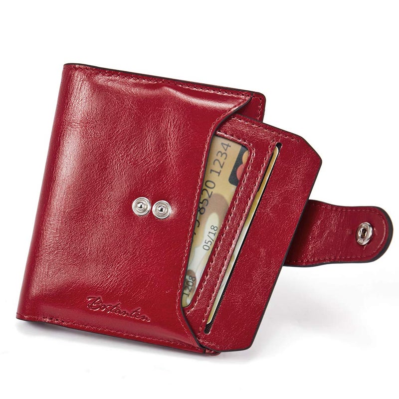 BOSTANTEN Women Leather Wallet RFID Blocking Small Bifold Zipper Pocket Wallet Card Case Purse with ID Window Red - Image 4