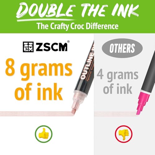 ZSCM 24 Colors Larger Shimmer Outline Markers Double Line: Metallic Glitter Pens Set for for Christmas Greeting Cards, Doodling, DIY Photo Album, Scrapbook Crafts, Metal, Ceramic, Glass - Image 2