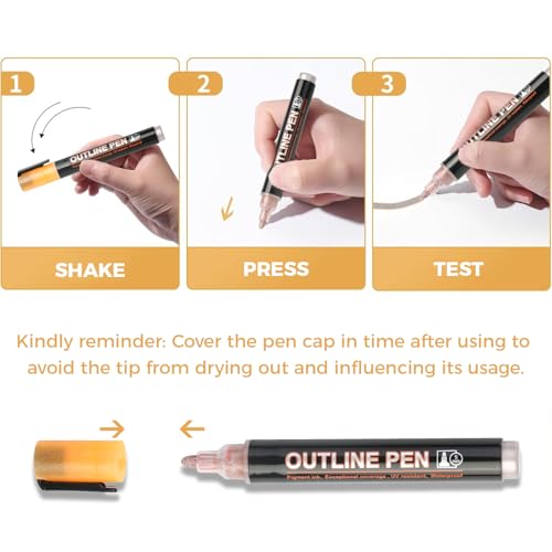 ZSCM 24 Colors Larger Shimmer Outline Markers Double Line: Metallic Glitter Pens Set for for Christmas Greeting Cards, Doodling, DIY Photo Album, Scrapbook Crafts, Metal, Ceramic, Glass - Image 3